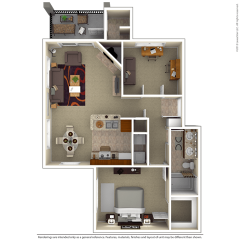 Floor plan for 1 bed, 1 bath